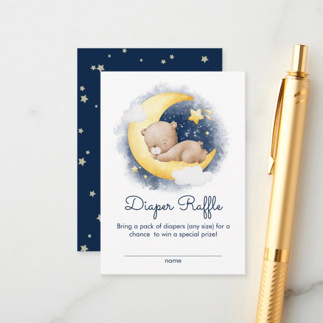 Cute Crescent Moon Teddy Bear Diaper Raffle Enclosure Card (Front/Back In Situ)