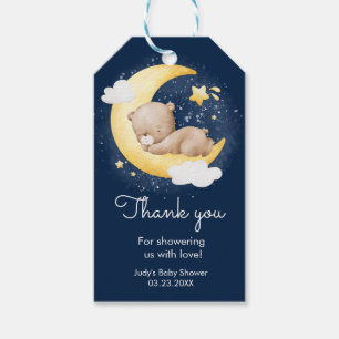 Cute Crescent Navy Moon Teddy Bear Baby Shower Gift Tags