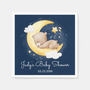 Cute Crescent Navy Moon Teddy Bear Baby Shower Napkin
