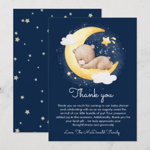 Cute Crescent Navy Moon Teddy Bear Baby Shower Thank You Card