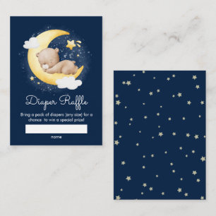 Cute Crescent Navy Moon Teddy Bear Diaper Raffle Enclosure Card