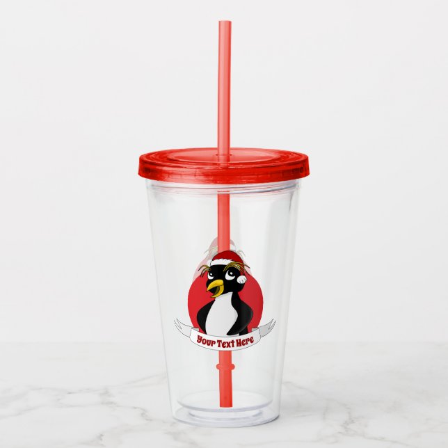 Cute crested penguin Christmas cartoon Acrylic Tum Acrylic Tumbler (Front)