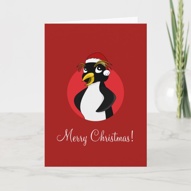 Cute crested penguin Christmas cartoon Holiday Car Card (Front)