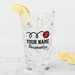 Cute cricket ball cartoon custom name sports gift glass