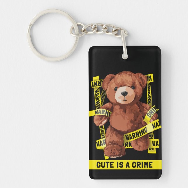 Cute Crime Fighter Teddy Bear Key Ring (Front)