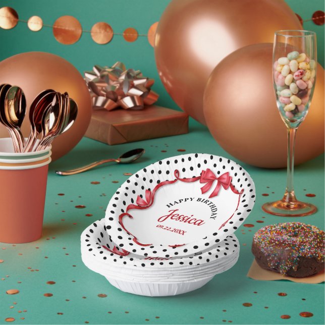 Cute Crimson Bow Birthday Paper Plate (Multi)