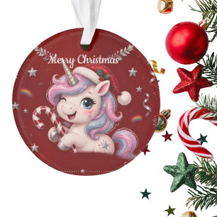 Cute Crimson Christmas Unicorn Girl Photo Ornament