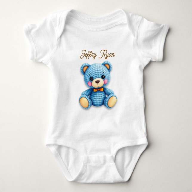 Cute Crochet Bear Personalized  Baby Bodysuit (Front)