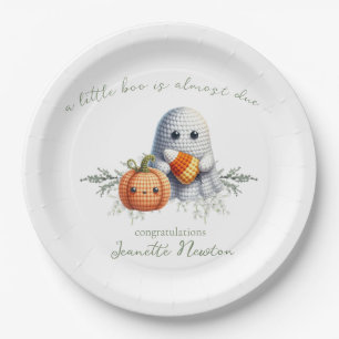 Cute Crochet Ghost Halloween Baby Shower Paper Plate