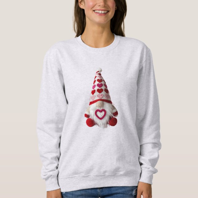 Cute Crochet Heart Pattern Valentine Gnome Sweatshirt (Front)
