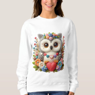 Cute Crochet Owl Holding Heart with Colourful Yarn Sweatshirt