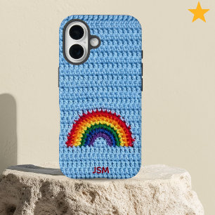 Cute Crochet Rainbow Custom Initials Monogram   iPhone 16 Case