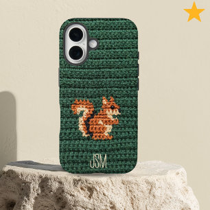 Cute Crochet Squirrel Custom Initials Monogram iPhone 16 Case