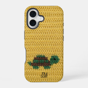 Cute Crochet Turtle Custom Initials Monogram iPhone 16 Case