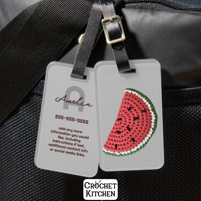 Cute Crochet Watermelon Fruit Name Initials Luggage Tag (Creator Uploaded)