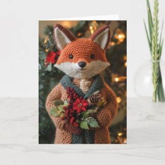 Cute Crocheted Christmas Fox Holiday Card