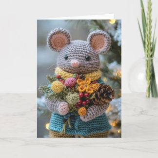 Cute Crocheted Christmas Mouse Holiday Card