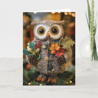 Cute Crocheted Christmas Owl Holiday Card