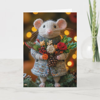 Cute Crocheted Christmas Rat Holiday Card