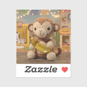 Cute Crocheted Monkey Holding a Banana at the Zoo