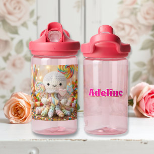 Cute Crocheted Octopus and Candy Land Personalised Water Bottle