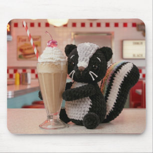 Cute Crocheted Skunk at Retro Diner Mouse Pad