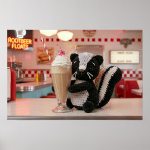 Cute Crocheted Skunk at Retro Diner Poster