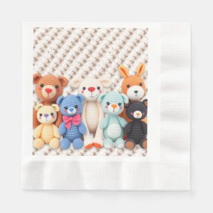 Cute Crocheted Stuffed Animals Boy's Baby Shower Napkin