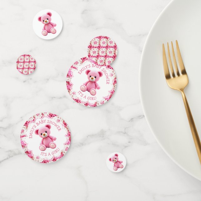 Cute Crocheted Teddy Bear Girl's Baby Shower Confetti (Group)