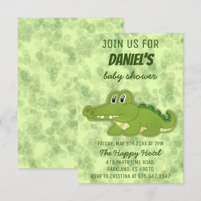Cute Crocodile Baby Boy Baby Shower Invitation (Front/Back)