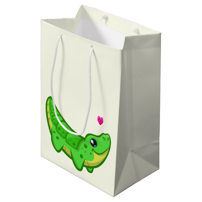 Cute crocodile love cartoon kids medium gift bag (Front Angled)