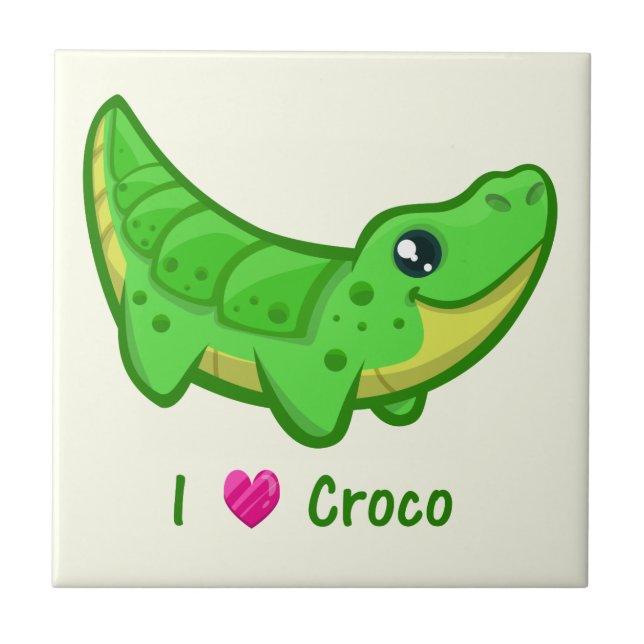 Cute crocodile love kawaii cartoon baby tile (Front)