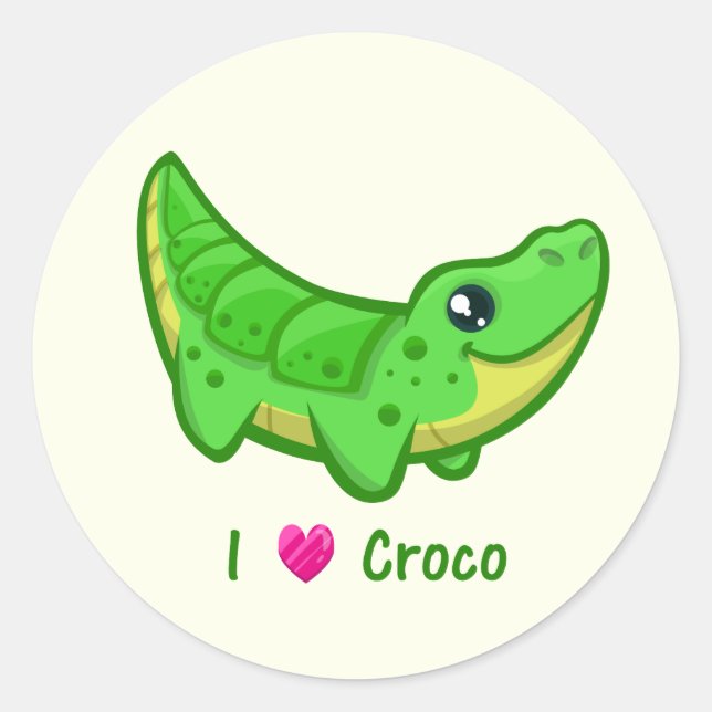 Cute crocodile love kawaii cartoon kids classic round sticker (Front)