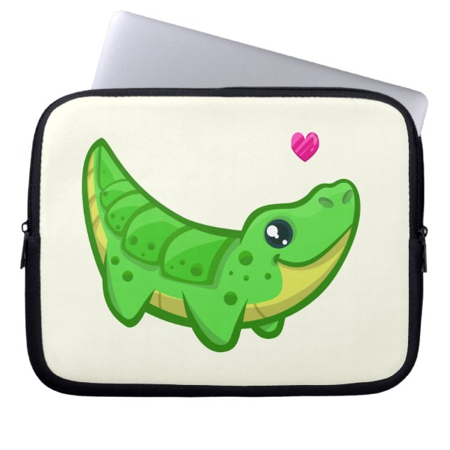 Cute crocodile love kawaii cartoon kids laptop sleeve (Front)