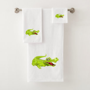 Cute Crocodile on White Bath Towel Set