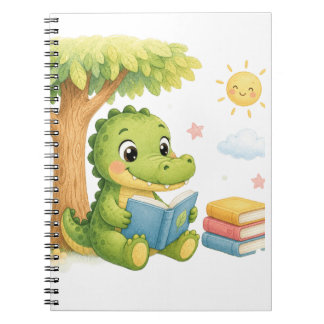 Cute Crocodile Reading Under Tree Notebook
