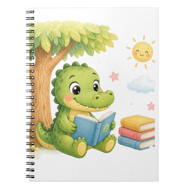 Cute Crocodile Reading Under Tree Notebook (Front)