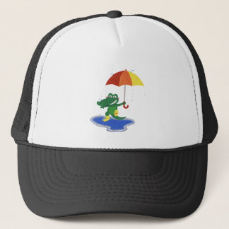 Cute crocodile under the rain trucker hat