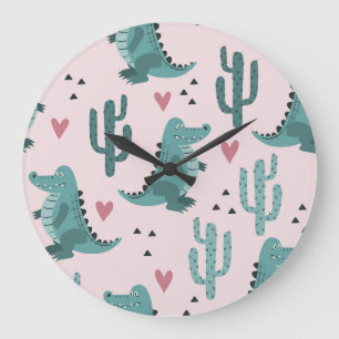 Cute crocodile, vintage alligator pattern. large clock
