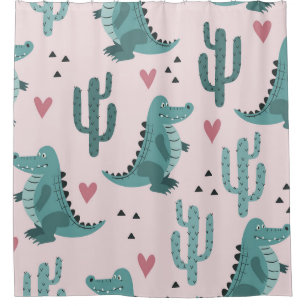 Cute crocodile, vintage alligator pattern. shower curtain
