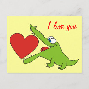 Cute Crocodile with a Heart Love Postcard