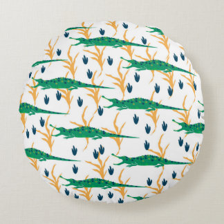 Cute crocodiles seamless pattern. Cartoon animals. Round Cushion