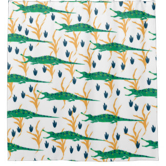 Cute crocodiles seamless pattern. Cartoon animals. Shower Curtain