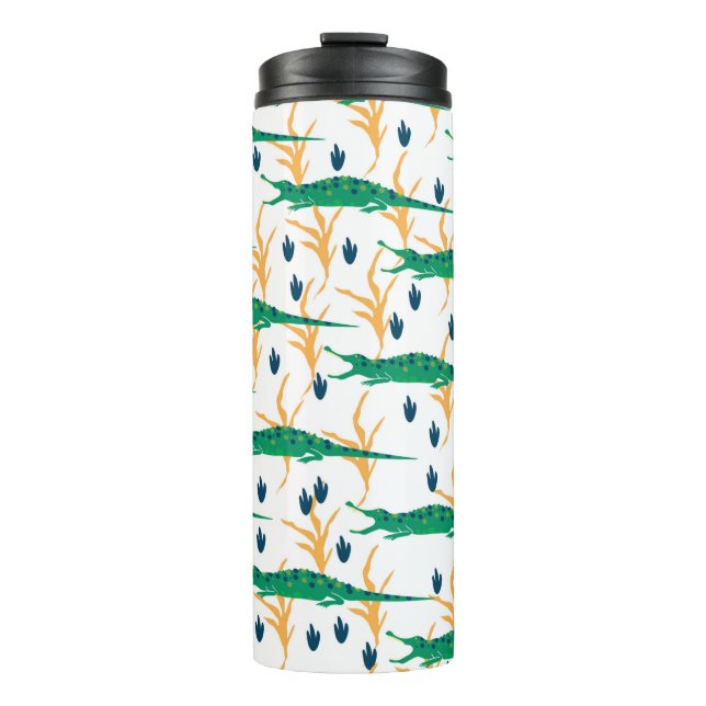 Cute crocodiles seamless pattern. Cartoon animals. Thermal Tumbler (Front)