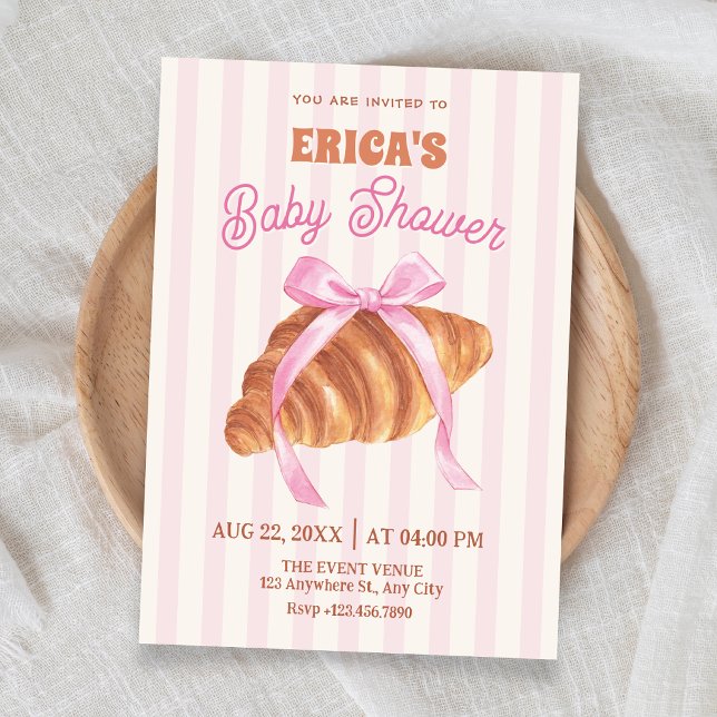 Cute Croissant bow baby shower Invitation (Creator Uploaded)