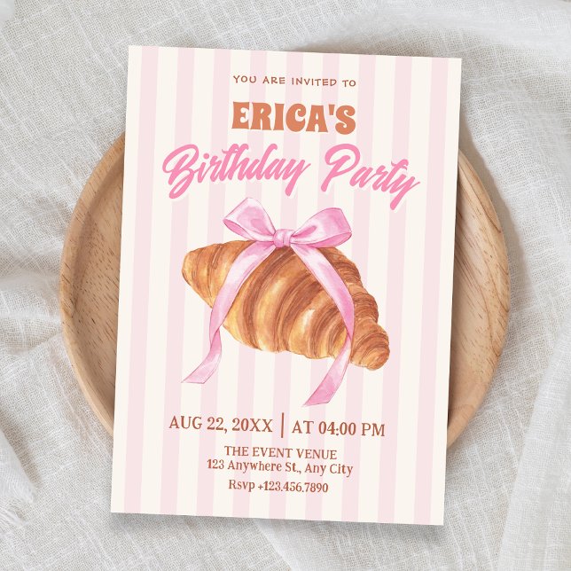 Cute Croissant bow birthday Invitation (Creator Uploaded)