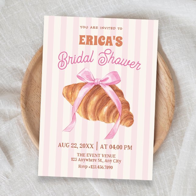 Cute Croissant bow bridal shower Invitation (Creator Uploaded)