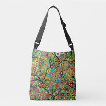 Cute cross-body bag, tree and flowers, boho