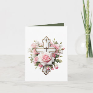 Cute Cross with roses customisable Card