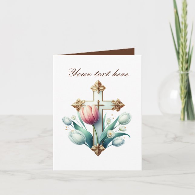 Cute Cross with roses customisable  Card (Front)